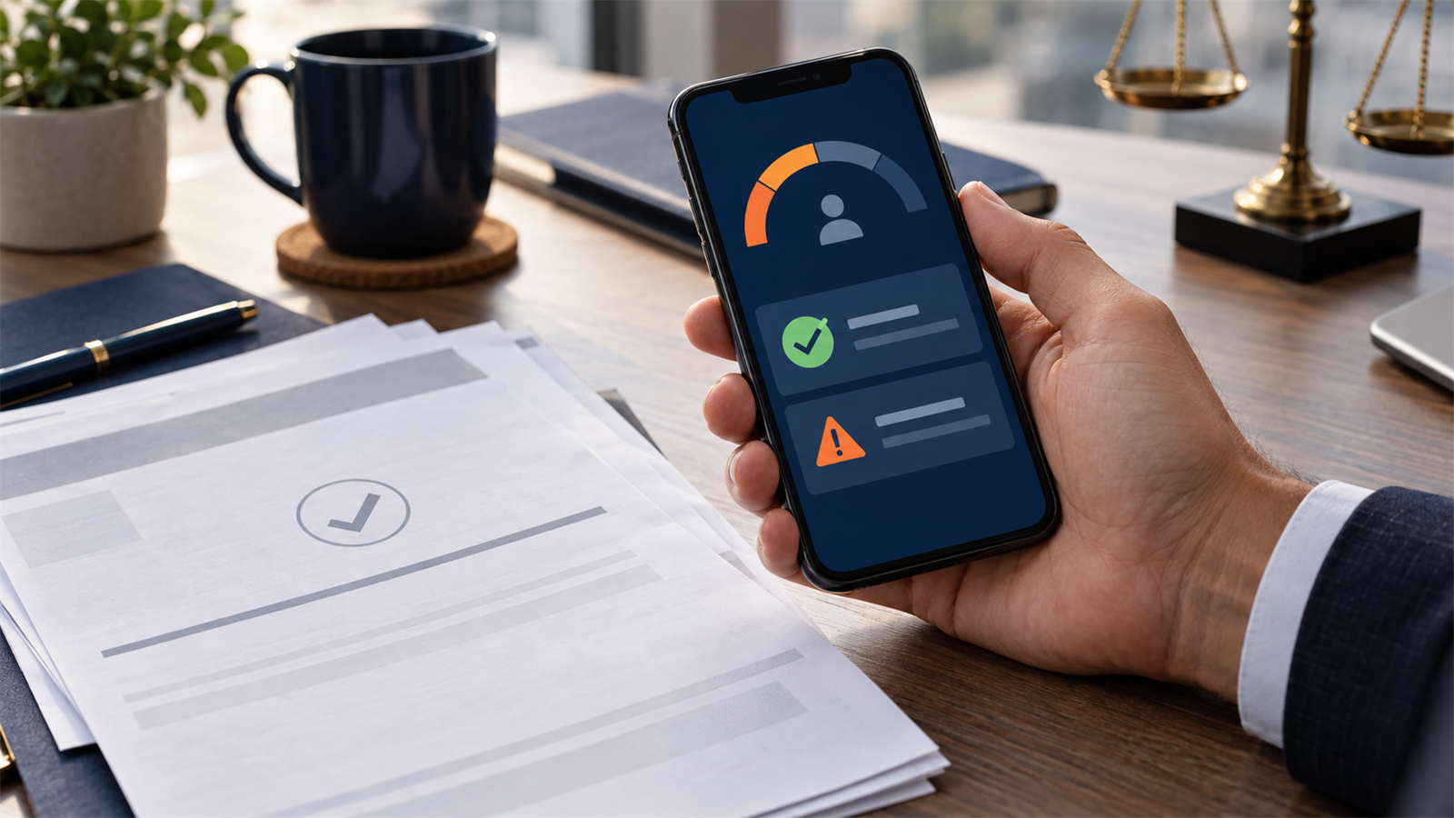Pessoa confere no celular uma pendência cadastral após guardar o comprovante de pagamento da dívida